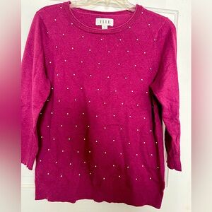 Elle 3/4 Sleeve mini beaded Sweater in heather berry. Size M. Comfy cotton blend